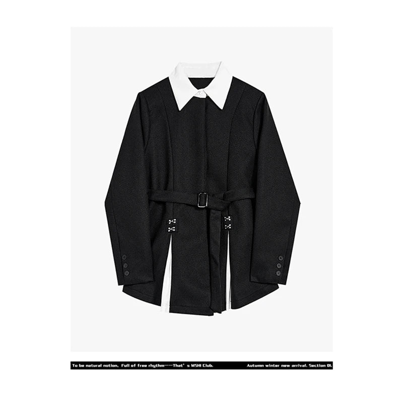 Women Black Gothic Blazer Elegant Vintage 90s Fashion Coat with Belt Y2k Suit Jacket Harajuku Long Sleeve Outwear 2000s Clothes