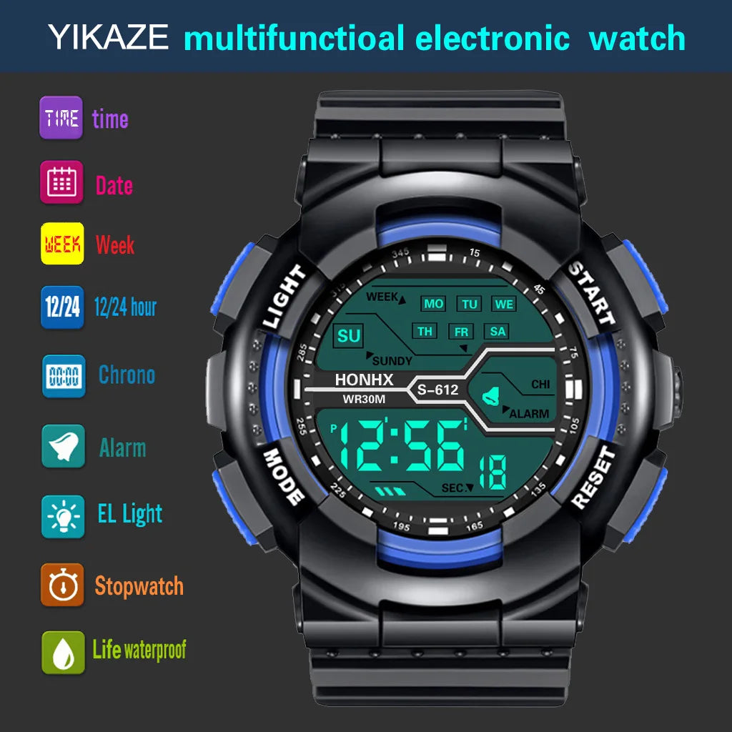 YIKAZE Men's Digital Electronic Watch Sports Glow 55mm Large Dial Student Outdoor Adventure Trend Multifunctional Watches Clock