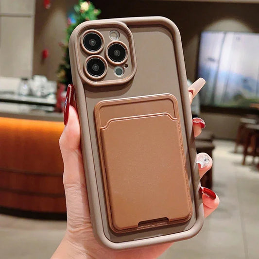 With Card Holder Silicone Soft Phone Case For iPhone 15 14 13 12 11 Pro Max XS XR 7 8 Plus SE 2020 2022 Shockproof Candy Cover