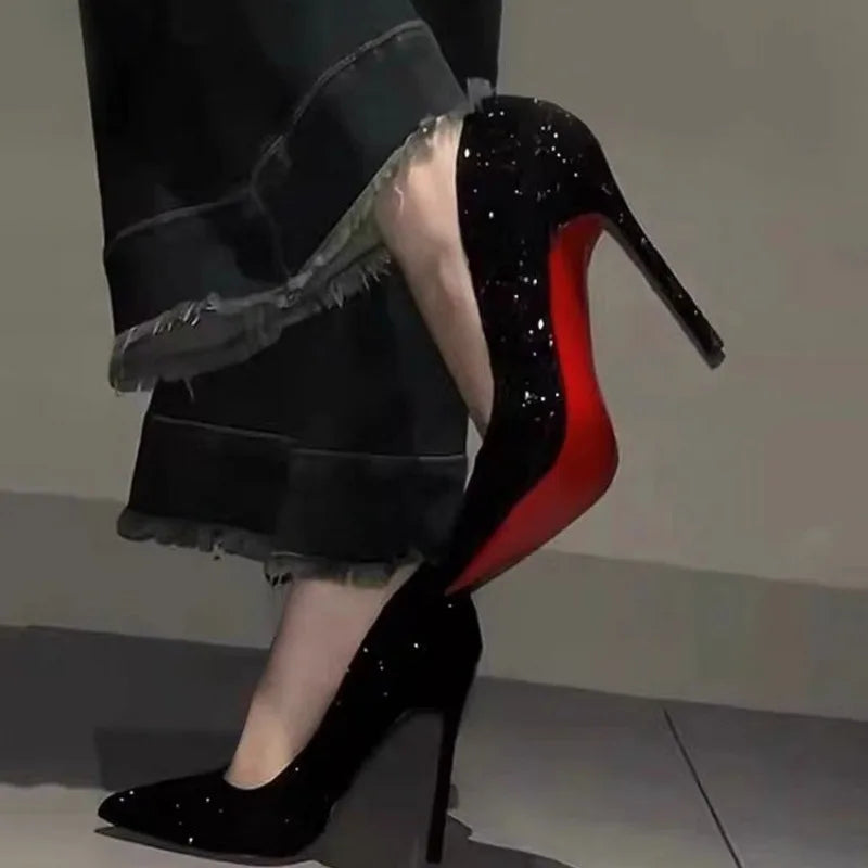 Women's High Heels Summer New Pointy Skinny High Heel Casual Fashion Sequined High Heels Tacones Mujer - Belvar