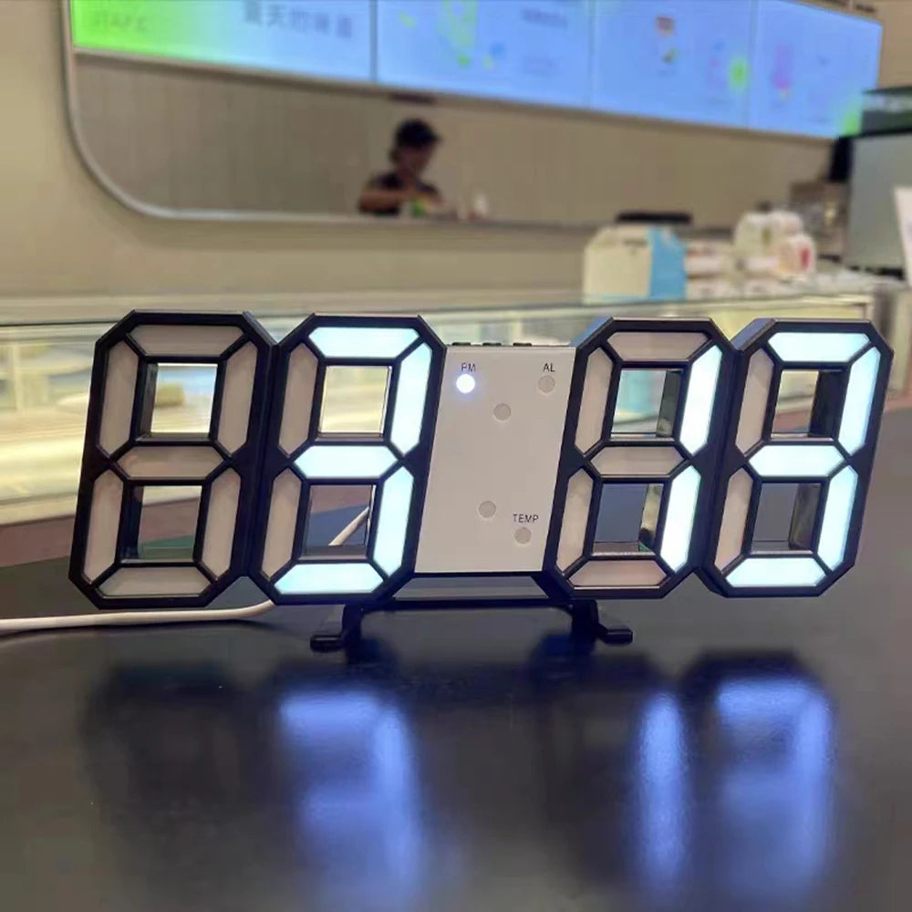 3D LED Digital Clock Luminous Fashion Wall Clock Multifunctional Creative USB Plug in Electronic Clock Home Decoration