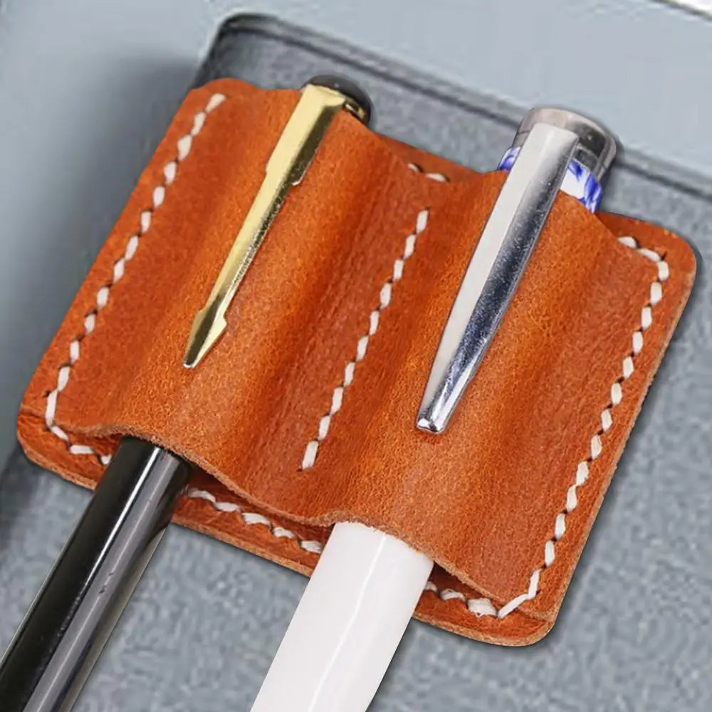 Retro Pen Pencil Holder Double Pen Clip PU Anti Lost Pen Organizer For Travel Notebook Pen Insertion Stainless Steel Pen Cover