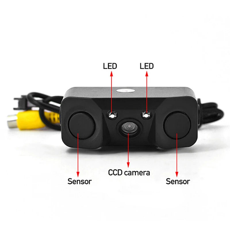 3 in 1 Car Parking Sensor Car Reverse Backup Rear View Camera with 2 Radar Detector Sensors Indicator Buzzer Alarm Car Camera