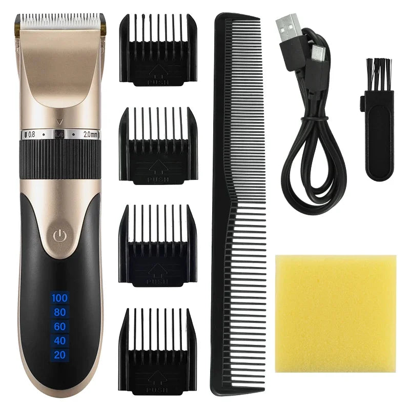 Professional Hair Clipper Men's Barber Beard Trimmer Rechargeable Hair Cutting Machine Ceramic Blade Low Noise Adult Kid Haircut