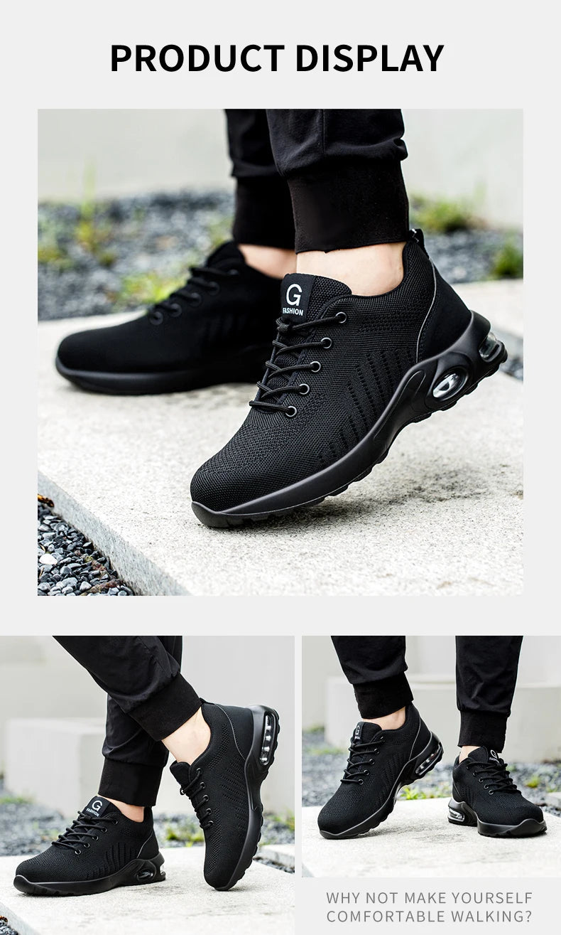 Safety shoes for men and women, breathable work sports shoes, steel toe shoes, puncture resistant safety protection shoes