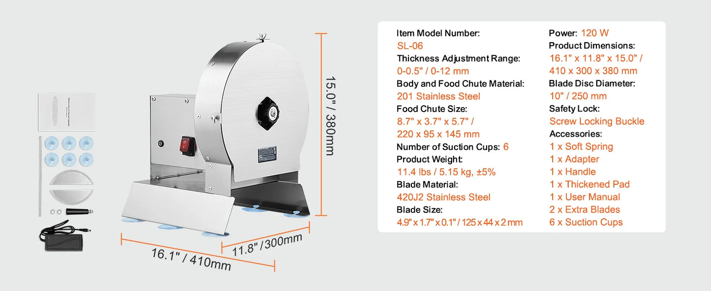 SucceBuy Electric Vegetable Slicer 0-12mm Thickness Adjustable Commercial Slicer Machine Stainless Steel Food Cutter Machine