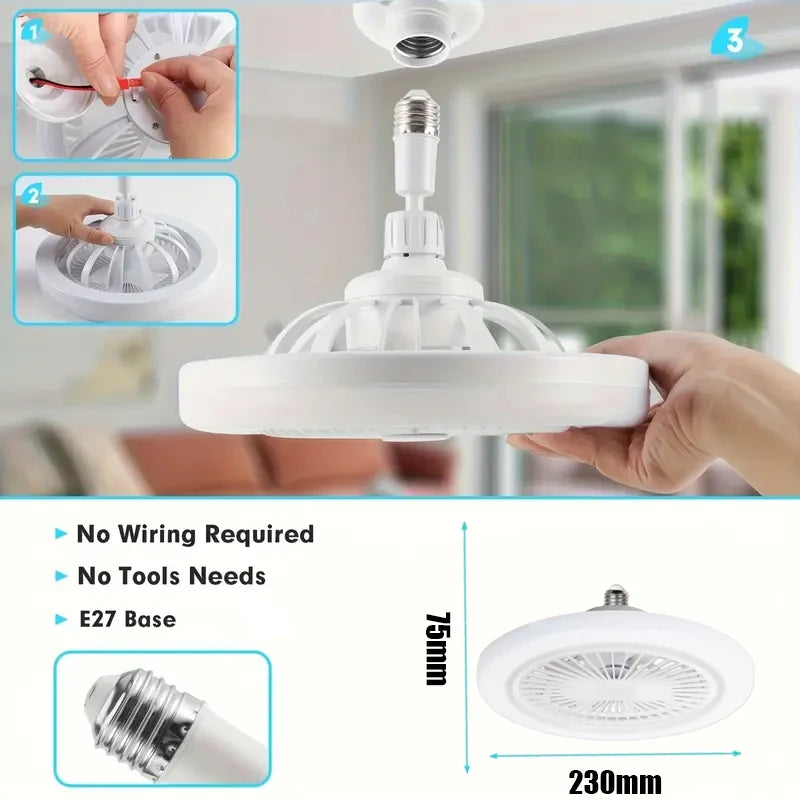 2 in1 Ceiling Fan with Remote Control Lighting Lamp E27 Converter Base Lighting Base Bedroom Living Room