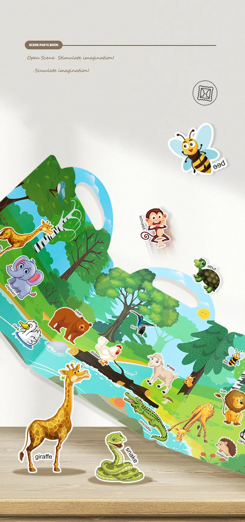 Reusable Cartoon Sticker Book for Kids Multiple Scenos DIY Puzzle Game Educational Learning Classic Toys for Child Age 2-4 Gifts