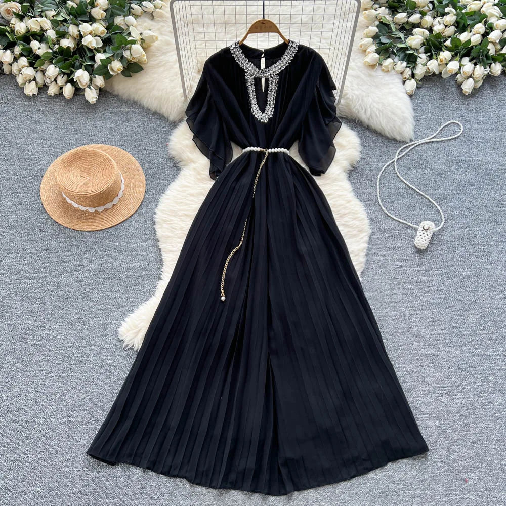 Women Dress Long Dresses Gown Party Night A Line Vestidos Round Neck Ruffles Sleeve Elegant Splice Y2k Streetwear Slim Fit