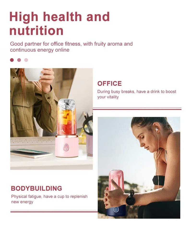 Portable Juicer for Shakes Smoothies Rechargeable USB 400ML Traveling Fruit Juicer Double Cup Fruit Blender Juicer Cup