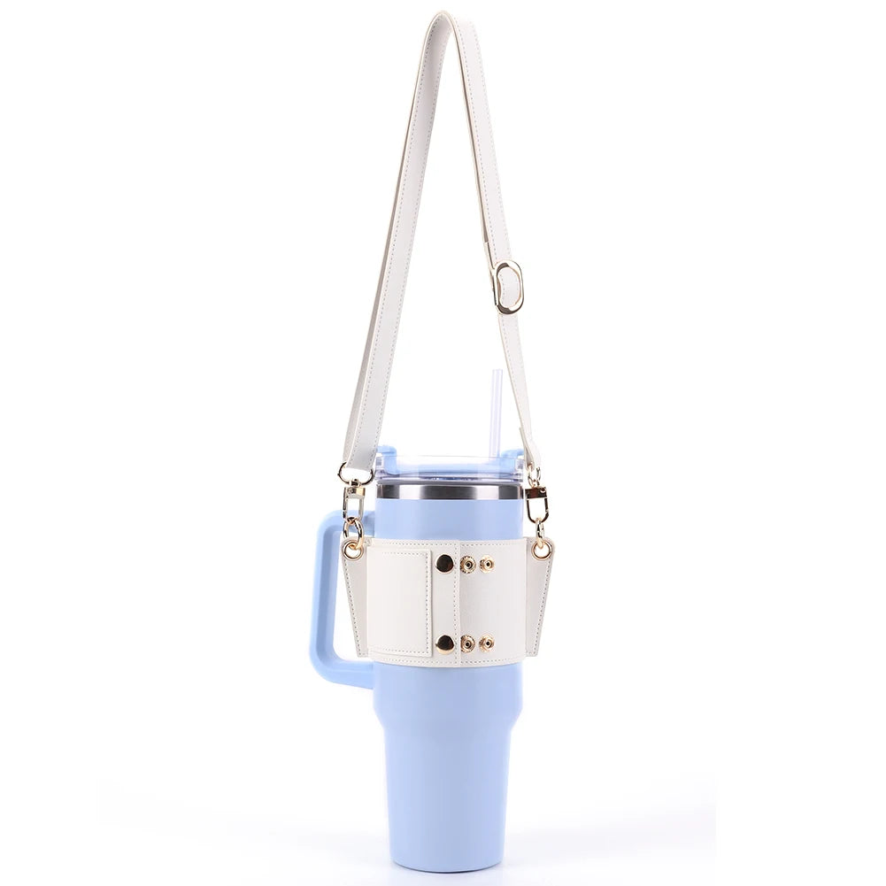 PU Leather Water Bottle Sling Bag with Adjustable Strap Portable Cup Cover For STANLEY 30oz & 40oz Tumbler for Outdoor Travel
