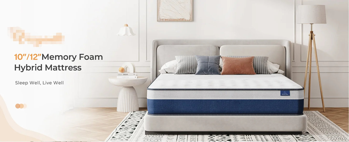 Vesgantti Tight Top 10/12 Inch Innerspring Hybrid Mattress/Bed in a Box, Medium Firm Plush Feel - Memory Foam and Pocket Spring