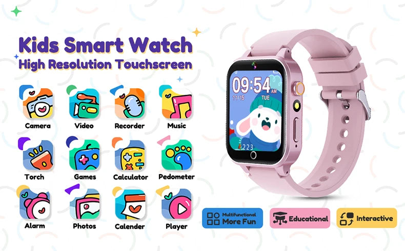 2024 Smart Watch Kids HD Touch Screen 26 Games Smartwatch Video Camera Music Audiostory Learn Card Educational Watch Boy Girl