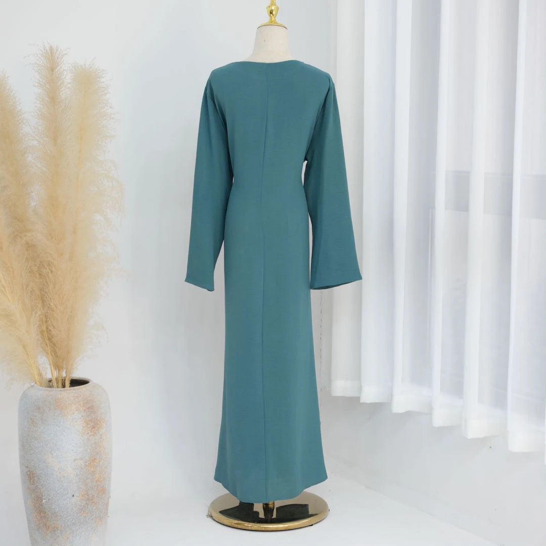 Uni Elegant Ramadan Muslim Modest Dress For Women Eid Arabic Turkey Kaftan Dresses femme Plain Abaya Dubai Islamic Clothing