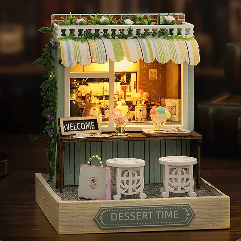Wooden Miniature Doll House DIY Handmade Assembly Model Building Kit With Dust Cover 3D Puzzle Toys Birthday Gifts Dollhouse