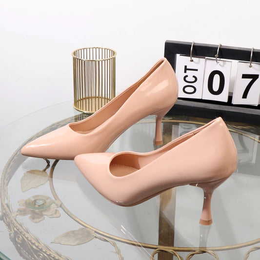 High heels 2024 autumn elegant women's shoes shallow pointed office business attire shoes patent leather sexy stiletto shoes - Belvar