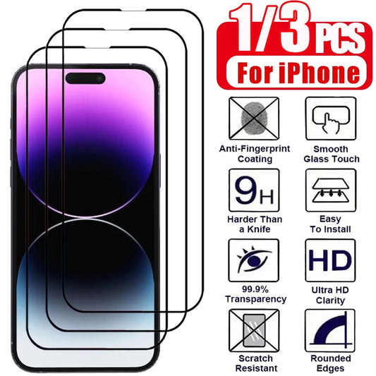 1/3 PCS protector pantalla For IPhone 17 16 15 14 13 12 11 Pro Max Tempered Glass iPhone 15 Pro max Screen Protector iPhone13 Mini Cristal templado iPhone 16 Pro Film iPhone 17 Pro Max Original Phone Film
