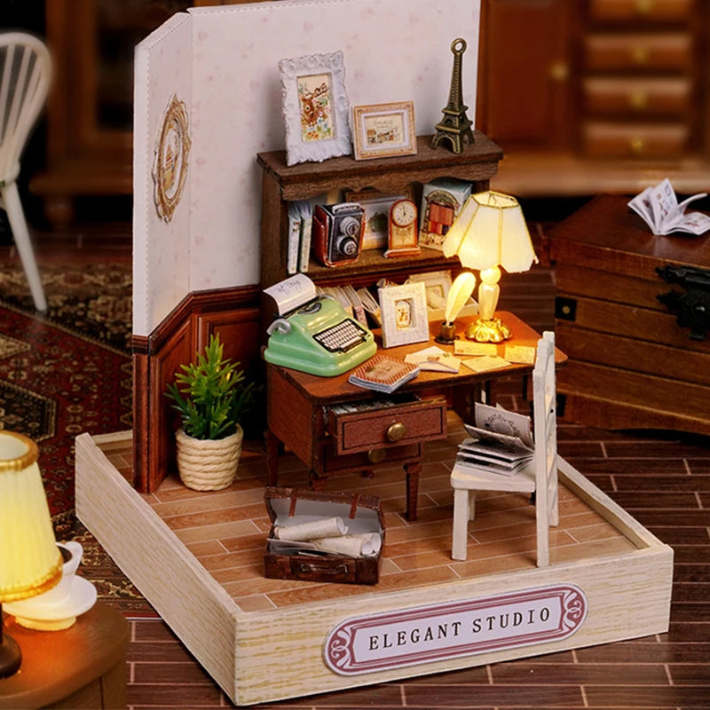 Wooden Miniature Doll House DIY Handmade Assembly Model Building Kit With Dust Cover 3D Puzzle Toys Birthday Gifts Dollhouse