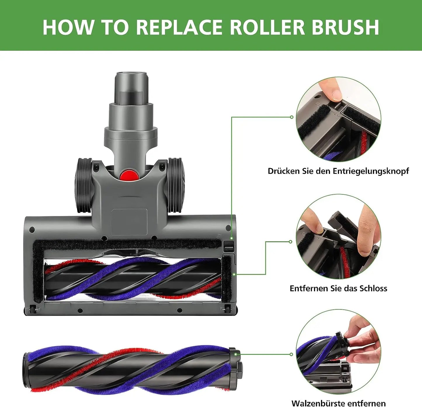 Roller Brush Head Replacement for Dyson V7 V8 V10 V11 V15 Cordless Vacuum Cleaner Quick-Release Motorhead with LED Headlight