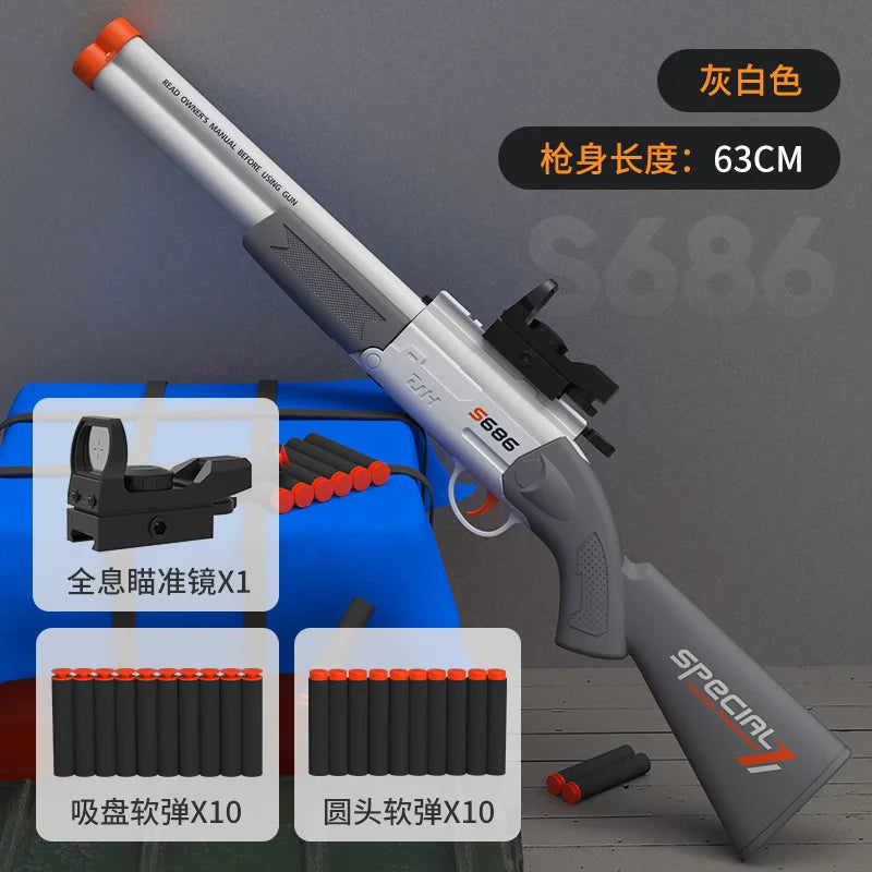 Toy Gun S686 Rifle Double Barreled Airsoft Launcher Dual Soft Bullets Outdoor Sports Game Pistola Shot Gun Weapon for Kids Gift