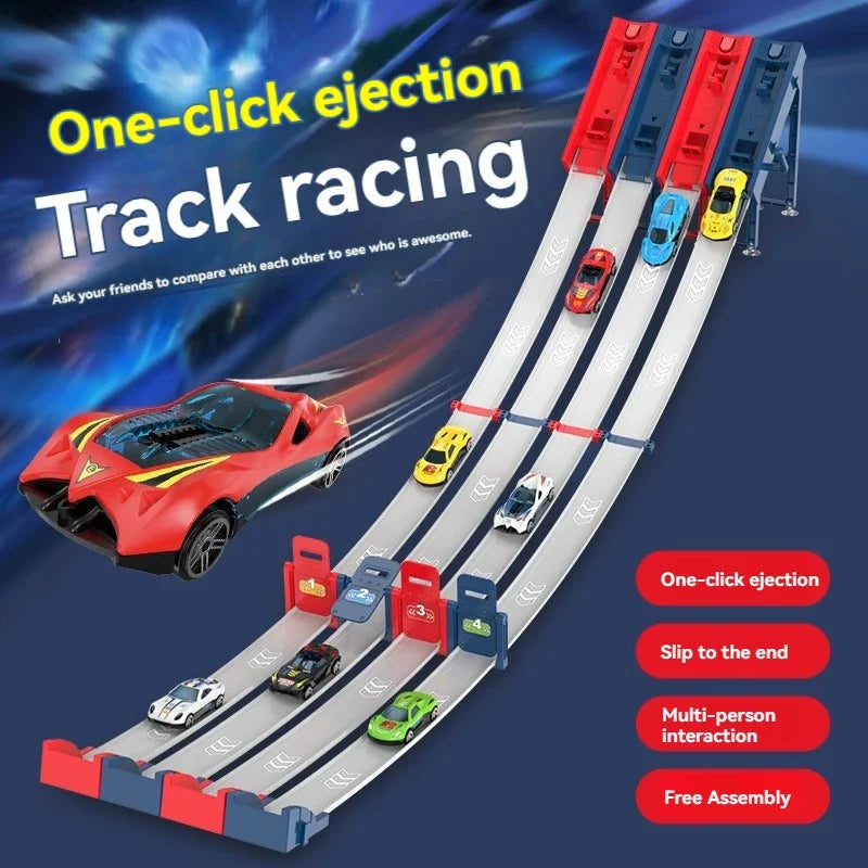Rail Car Track with Racing Track Racing Set Toy Vehicle Alloy Car Kids Catapult Car Competitive Play Game for Children Gift DIY