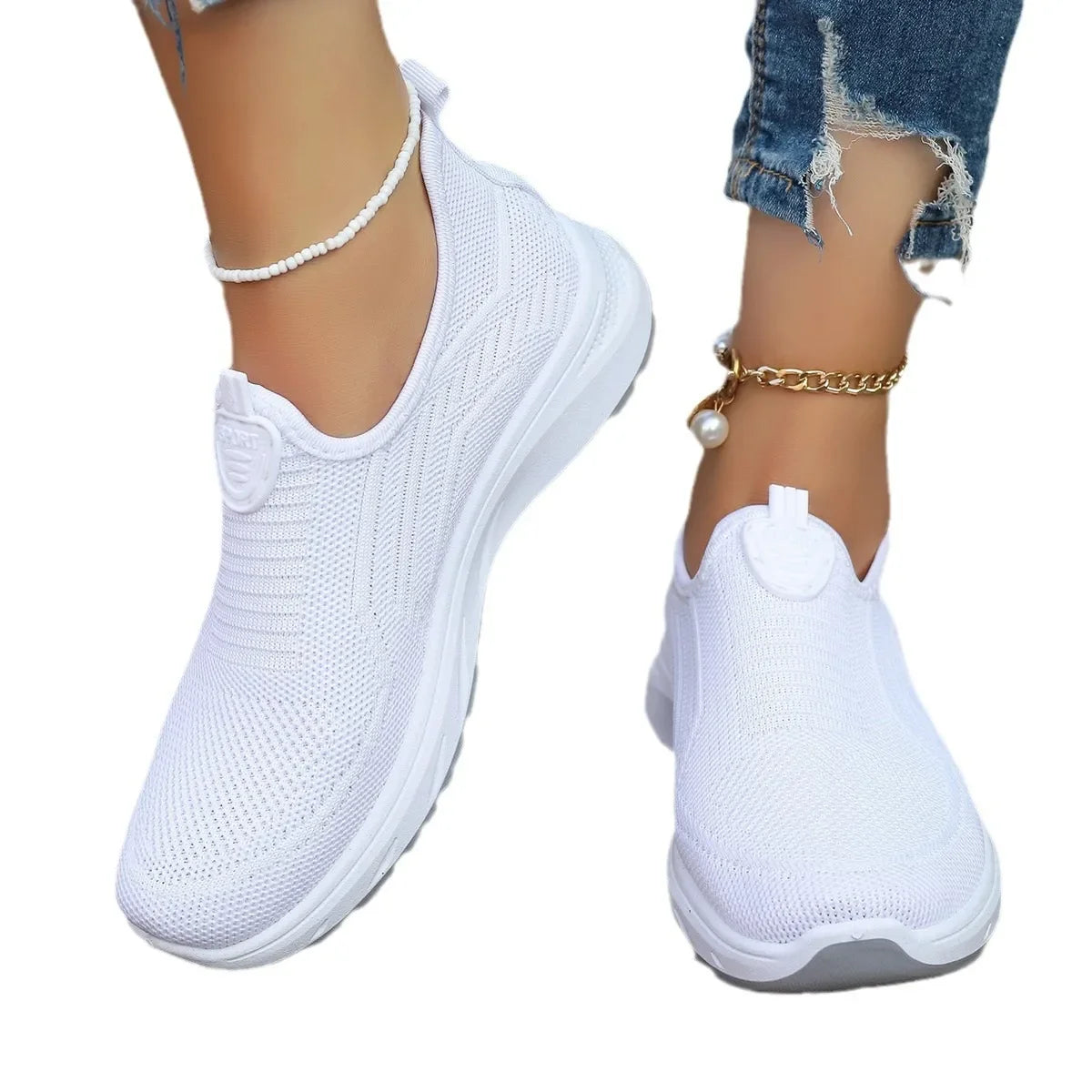 Shoes for Women Lightweight Breathable Big Size Lady Flats Slip on Casual Shoes Outdoor Sport Tennis Shoes Fashion Sneakers