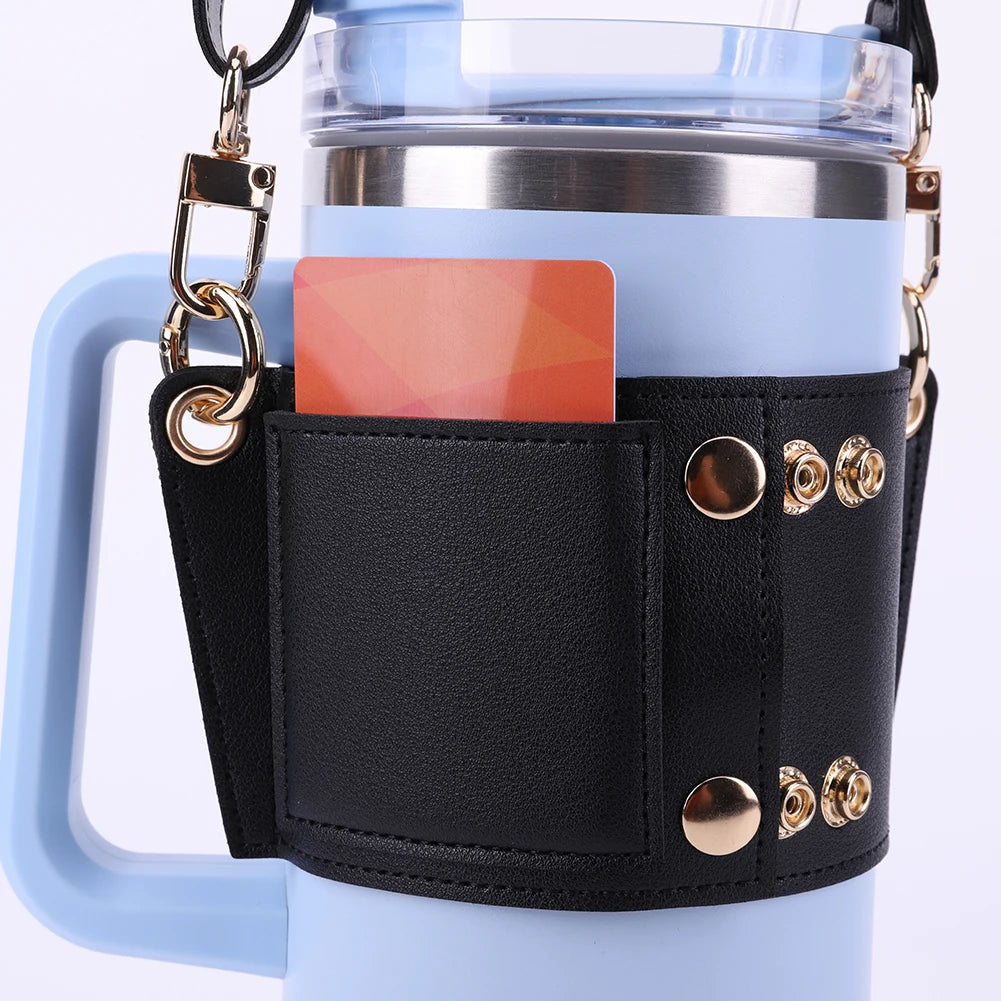 PU Leather Water Bottle Sling Bag with Adjustable Strap Portable Cup Cover For STANLEY 30oz & 40oz Tumbler for Outdoor Travel