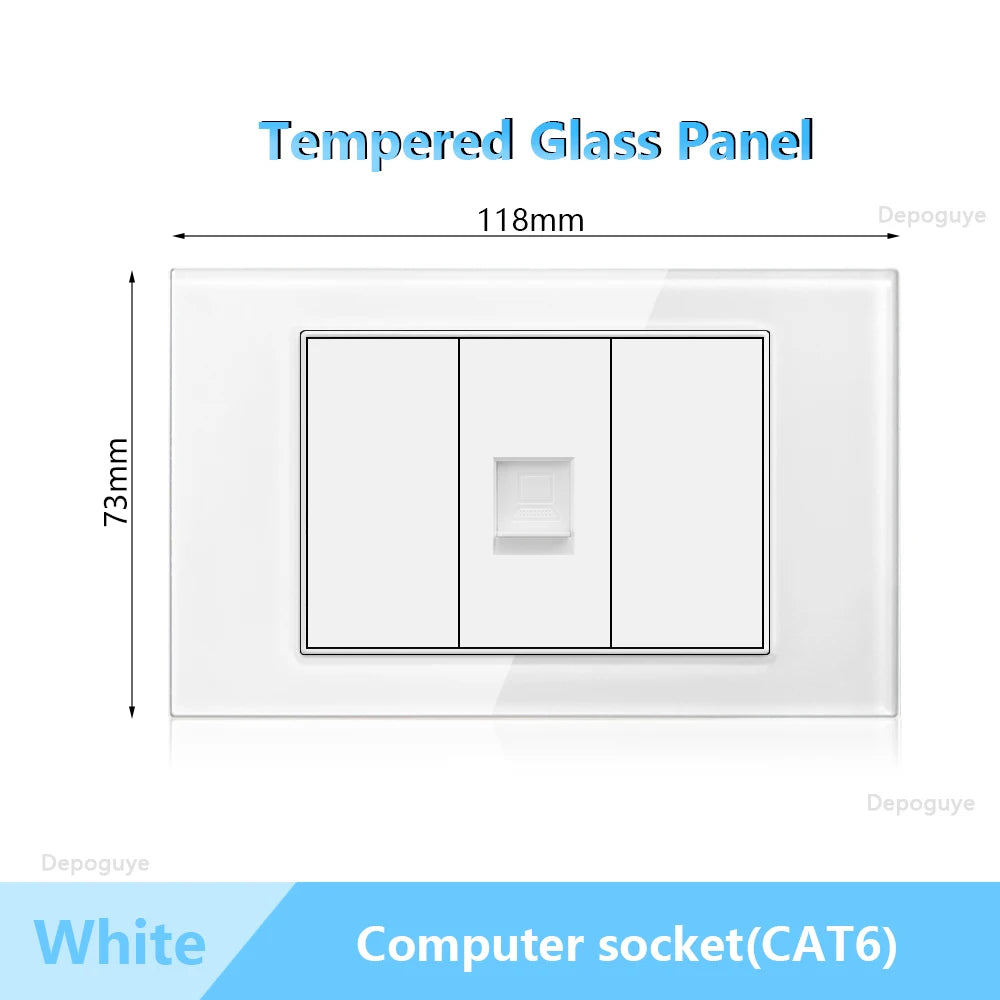 US Wall Switch Power Socket with USB Type-c Quick Charger,American Mexico White Tempered Glass Plug Outlet,Light Switch Panel