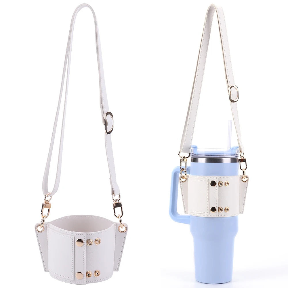 PU Leather Water Bottle Sling Bag with Adjustable Strap Portable Cup Cover For STANLEY 30oz & 40oz Tumbler for Outdoor Travel