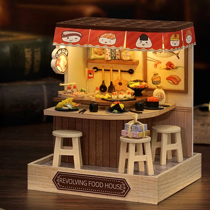 Wooden Miniature Doll House DIY Handmade Assembly Model Building Kit With Dust Cover 3D Puzzle Toys Birthday Gifts Dollhouse