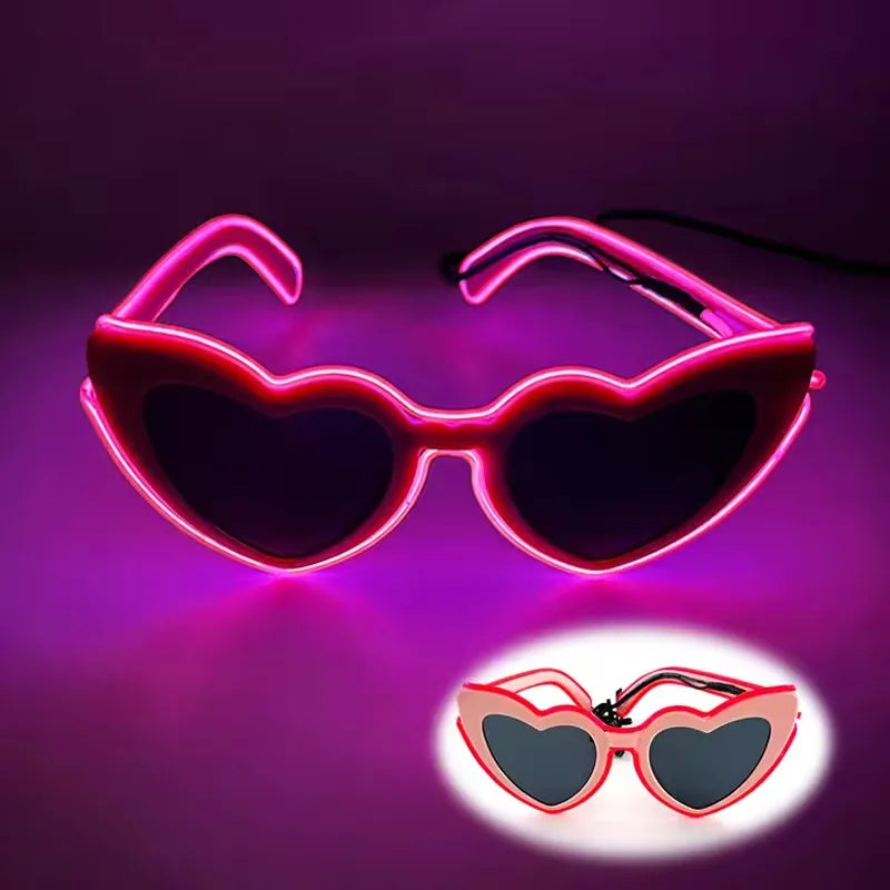 Retro LED Flashing Women Sunglasses Bachelorete Party Decoration Wedding Pink Heart Glasses Bride to be Valentine's day Props