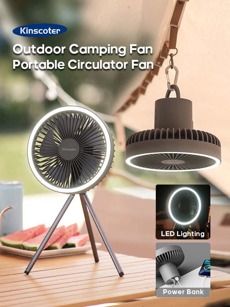10000mAh 4000mAh Camping Fan Rechargeable Desktop Portable Circulator Wireless Ceiling Electric Fan with Power Bank LED Lighting