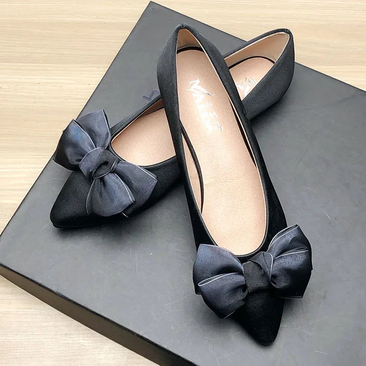 Shoes for Women Flat Heels Pointed Flat Shoes Black Flats for Women Dressy Comfort Silk Bow Size 33-43 Nice Quality Basic Shoes