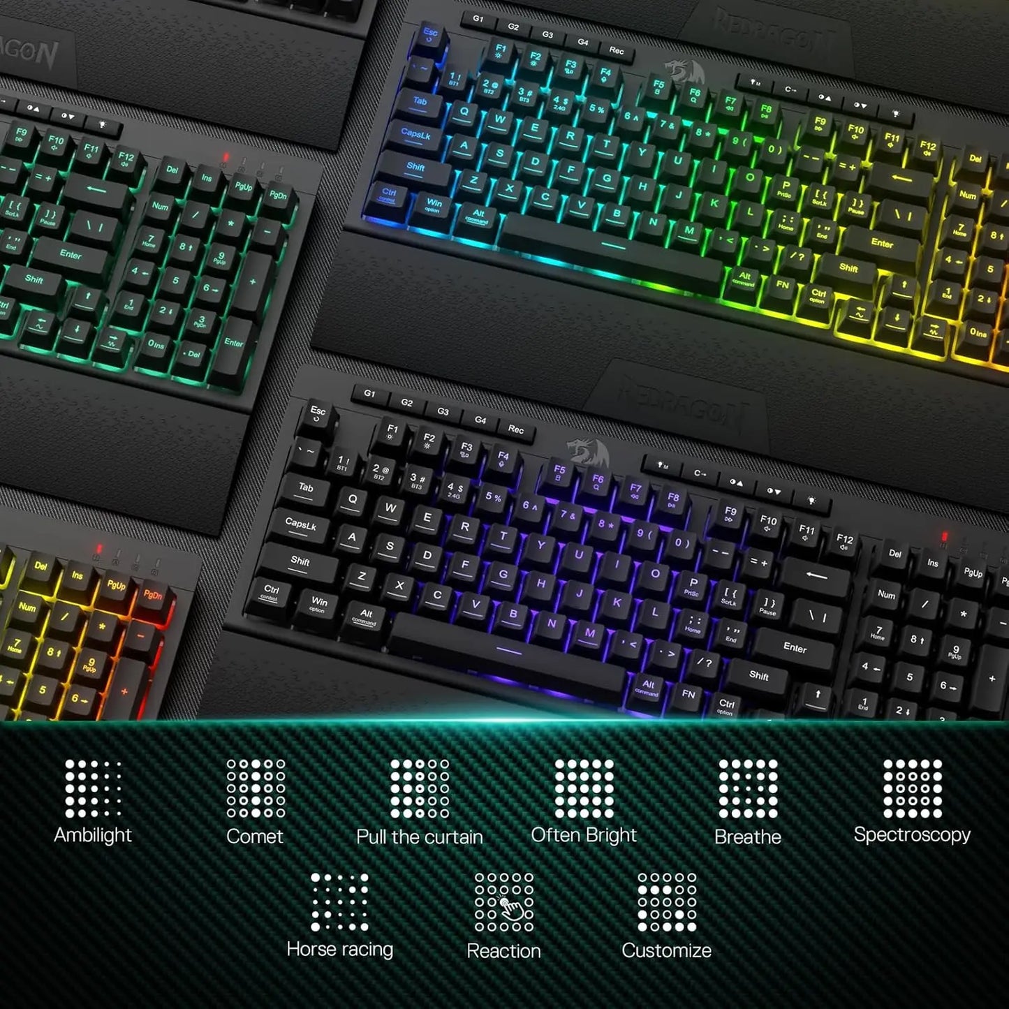 Redragon K515 PRO Shiva RGB Wireless 98 Keys Mechanical Membrane Gaming Keyboard, Smooth Linear Switch, Detachable Wrist Rest