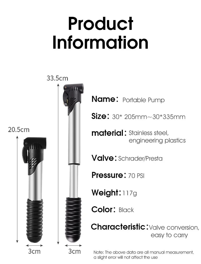 WEST BIKING Portable Mini Bicycle Pump Cycling Hand Air Pump Ball Tire Inflator Schrader Presta Valve MTB Road Bike Accessories