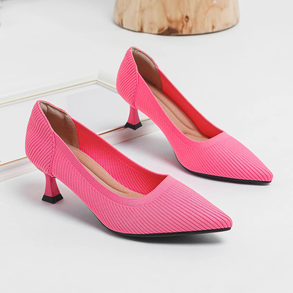 Women's High Heels Fashion Pattern Soft Knitted Comfortable Breathable Shoes 2025 New (6cm High) - Belvar