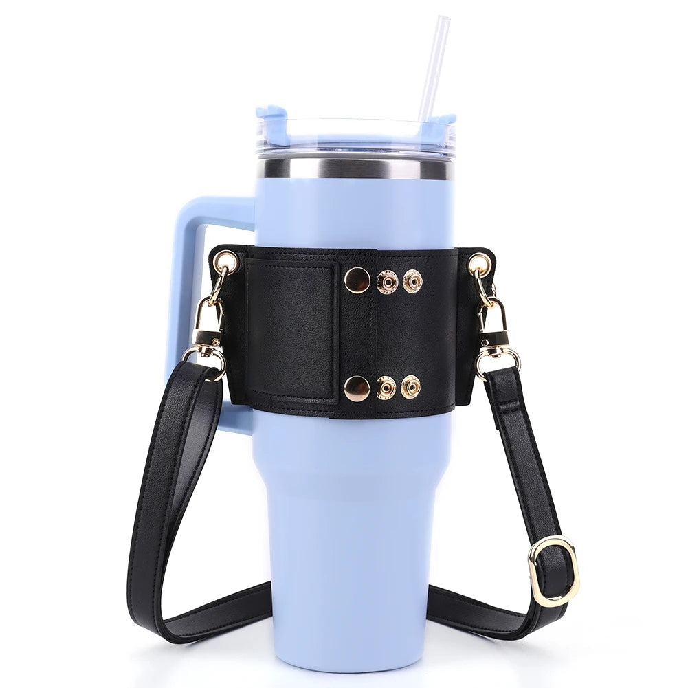 PU Leather Water Bottle Sling Bag with Adjustable Strap Portable Cup Cover For STANLEY 30oz & 40oz Tumbler for Outdoor Travel