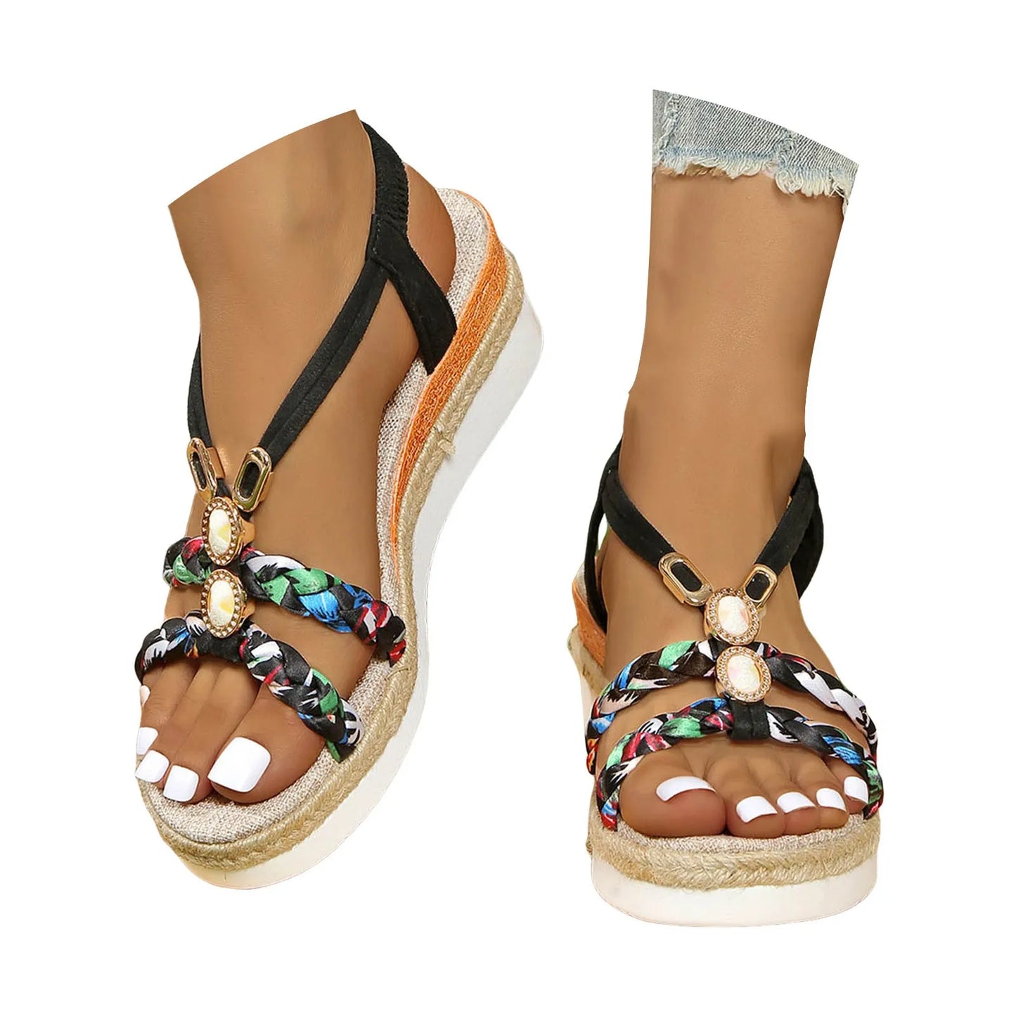 Women Wedge Heeled Sandals Spring And Summer Fashionable Thick Soled Adjustable Strap Sandal Female Beach Outside Wear Shoes