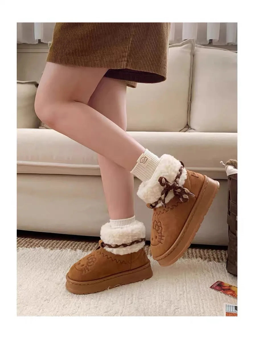 Sanrio Hello Kitty Snow Boots Anime Sanrio Women Y2k Snow Boots Cute Warm Cotton Shoes Kawaii Winter Non Slip Short Boot Gift