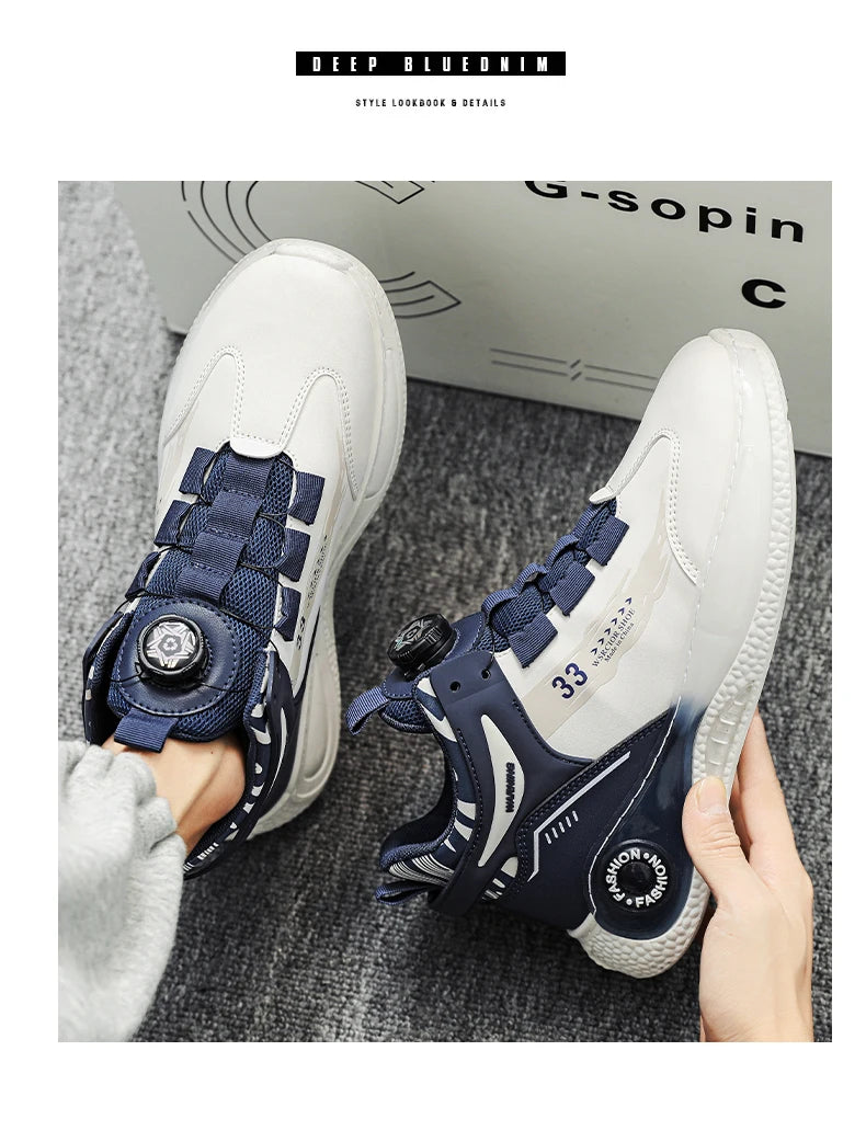 Mens Sneakers with Rotating Buckle Comfy Non Slip Lace up Durable Shoes for Mens Outdoor Activities - Belvar