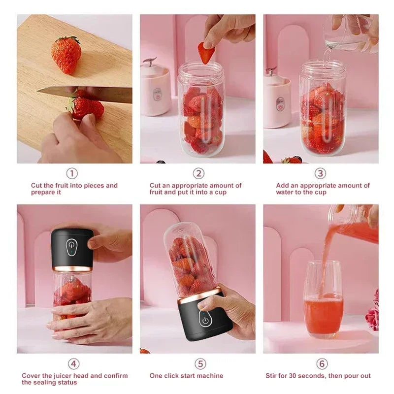 Portable Juicer for Shakes Smoothies Rechargeable USB 400ML Traveling Fruit Juicer Double Cup Fruit Blender Juicer Cup
