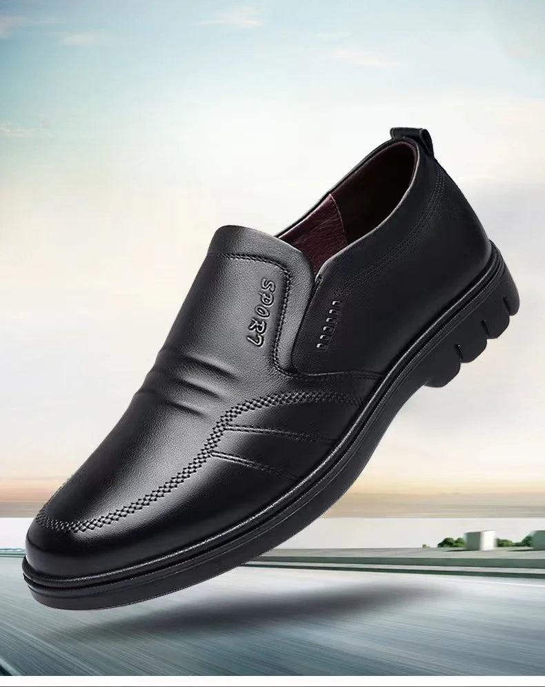 Men's leather shoes new black Soft bottom anti slip and breath shoes men's Business dress casual Zapatos luxury light flat - Belvar