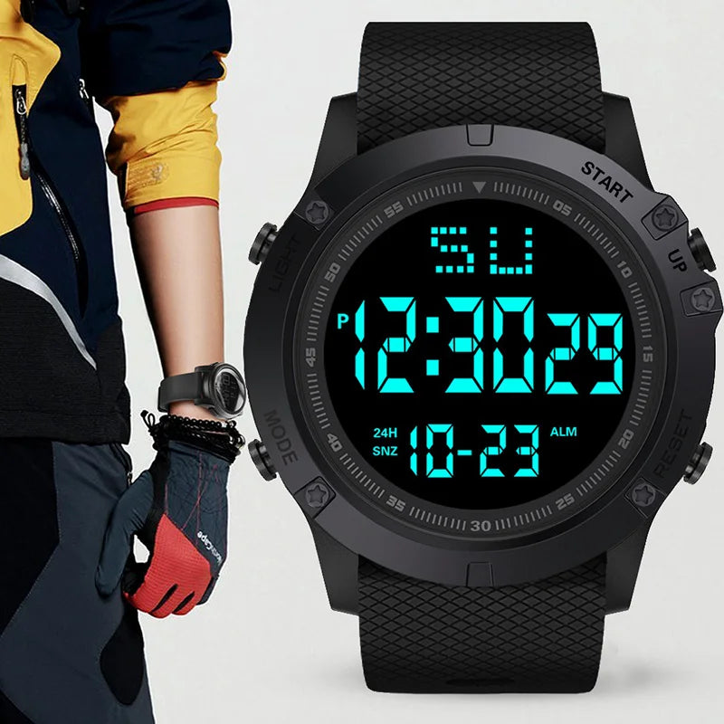 YIKAZE Men's Digital Electronic Watch Sports Glow 55mm Large Dial Student Outdoor Adventure Trend Multifunctional Watches Clock