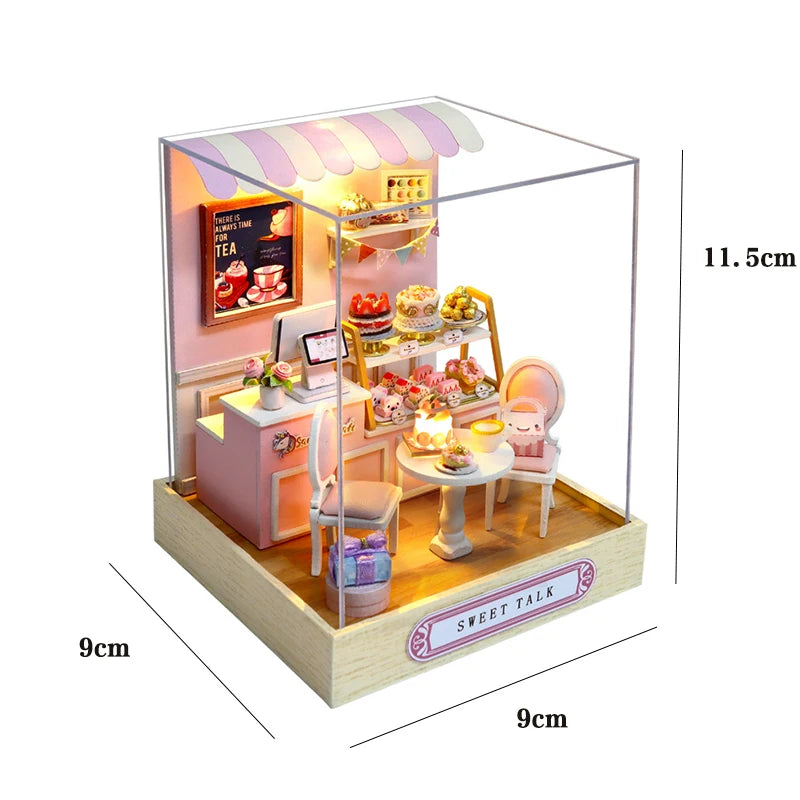 Wooden Miniature Doll House DIY Handmade Assembly Model Building Kit With Dust Cover 3D Puzzle Toys Birthday Gifts Dollhouse