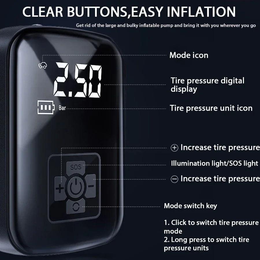 1PC Car Mounted Wireless Digital Display Inflation Pump Portable Wireless Air PumpTire Inflator for Electric Cars