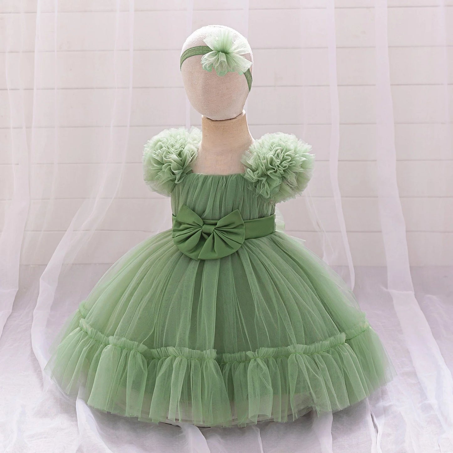 Toddler Party Baby Girls Dresses Baptism Bridesmaids Costume Infants 1st Birthday Bow Princess Dress Baby Wedding Christmas Gown