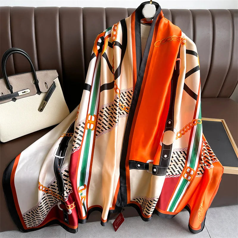 180*90cm Luxury Women Large Size Soft Shawl Bandanna Foulard Muffler Silk Scarf Sun Protection Hijab Elegant Large Size Scarves