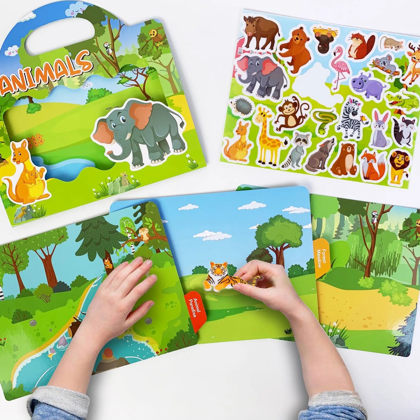 Reusable Cartoon Animal Scene Stickers for Kids DIY Hand-on Puzzle Learning Cognition Puzzle Book Educational Toy Gift for Child