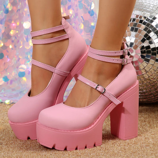 High Heels Women Mary Janes Shoes Woman Platform Fashion Sandals Women Summer New Dress Lolita Shoes Chunky Pumps Zapatos Mujer - Belvar