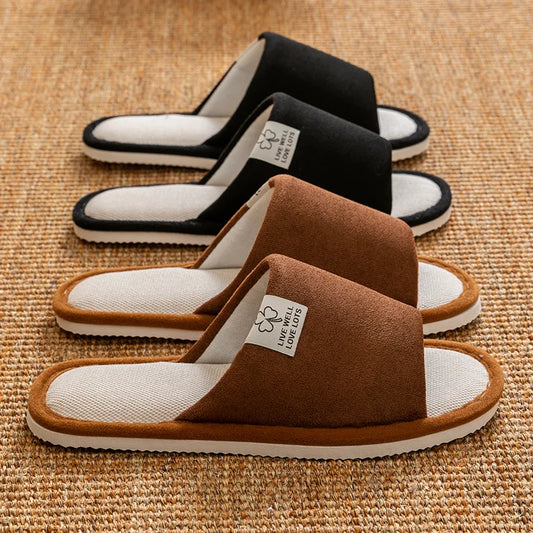 Slippers for Men，Non-Slip Soft-Soled Indoor House Slippers for Spring&Summer, All-Season Linen Home Comfortable Slippers - Belvar